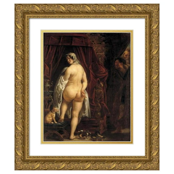 Jacob Jordaens 15x18 Gold Ornate Wood Frame and Double Matted Museum Art Print Titled - King Candaules of Lydia Showing His Wife to Gyges (1646)