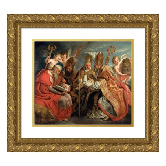 Jacob Jordaens 17x15 Gold Ornate Wood Frame and Double Matted Museum Art Print Titled - The Four Fathers of the Latin Church
