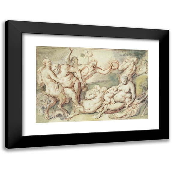 Jacob Jordaens 18x14 Black Modern Framed Museum Art Print Titled - Bachanalia (ca. 1655 - 1660)