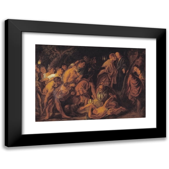 Jacob Jordaens 18x14 Black Modern Framed Museum Art Print Titled - The Betrayal and Arrest of Christ in Gethsemane (1608 - 1640)