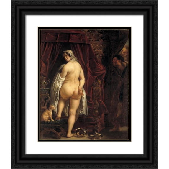 Jacob Jordaens 20x24 Black Ornate Framed Double Matted Museum Art Print Titled: King Candaules of Lydia Showing His Wife to Gyges (1646)