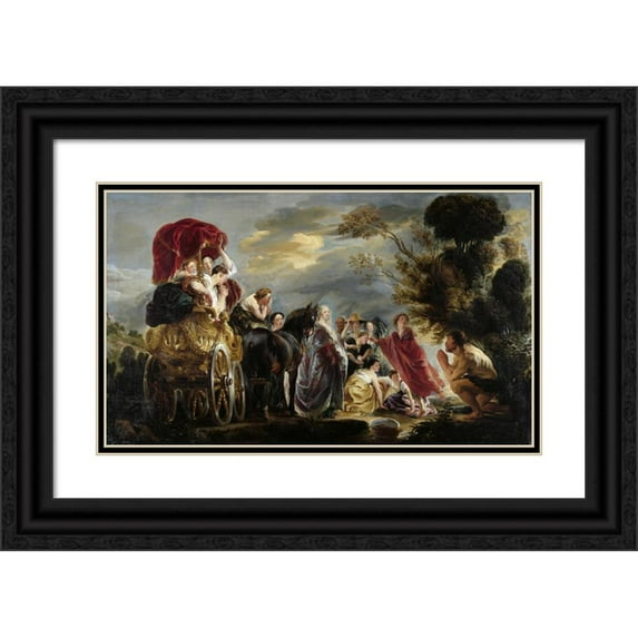 Jacob Jordaens 24x16 Black Ornate Framed Double Matted Museum Art Print Titled: The Meeting of Odysseus and Nausicaa (C. 1630 - C. 1640)