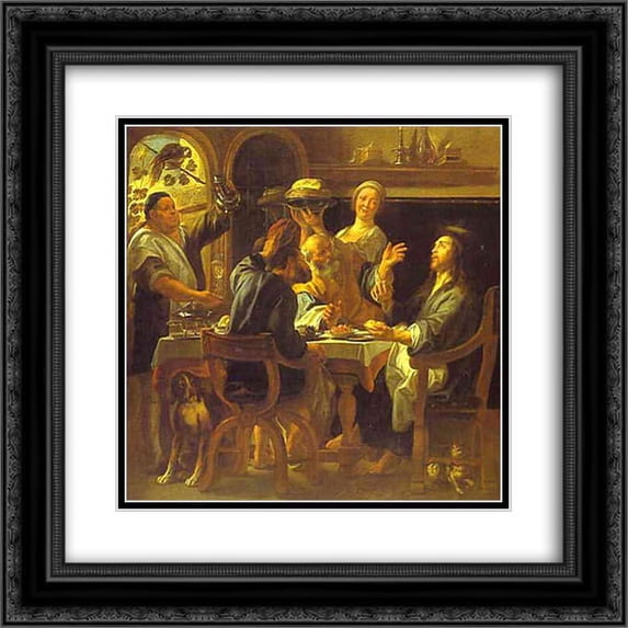 Jacob Jordaens 2x Matted 22x20 Black Ornate Framed Art Print 'The Supper at Emmaus'