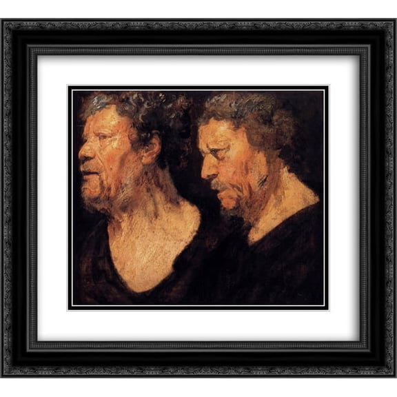 Jacob Jordaens 2x Matted 22x20 Black Ornate Framed Art Print 'Two studies of the head of Abraham Grapheus'