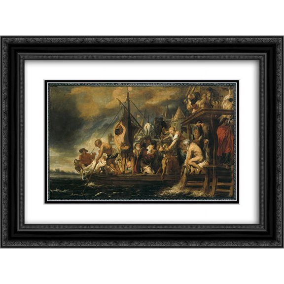 Jacob Jordaens 2x Matted 24x18 Black Ornate Framed Art Print 'The Miracle of the Obol in the Mouth of the Fish'