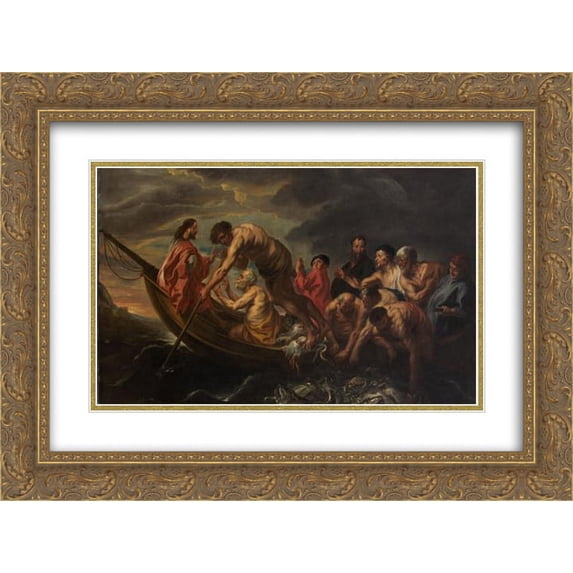 Jacob Jordaens 2x Matted 24x18 Gold Ornate Framed Art Print 'The Miraculous Draught of Fishes'