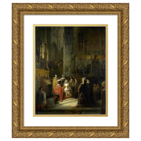Jacob Joseph Eeckhout 12x14 Gold Ornate Wood Frame and Double Matted Museum Art Print Titled - The Wedding of Jacoba of Bavaria, Countess of Holland, and Jan Iv, Duke of Brabant, 10 March 14