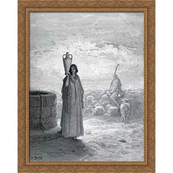 Jacob Keeping Laban's Flock 28x34 Large Gold Ornate Wood Framed Canvas Art by Gustave Dore