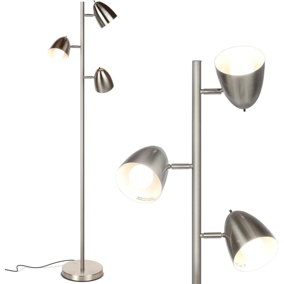 Jacob LED Standing Lamp, Modern Bright for Living Rooms & Bedrooms, Tall LED Lighting Lamp with Adjustable 3 Light Tree Satin Nickel