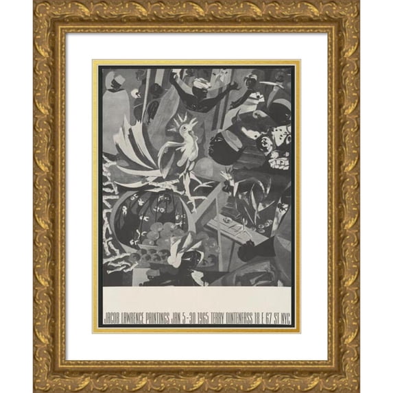 Jacob Lawrence 15x18 Gold Ornate Wood Frame and Double Matted Museum Art Print Titled - Jacob Lawrence Paintings, Jan. 5-30 (1965)
