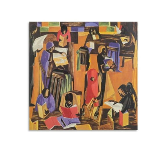Jacob Lawrence The Library Posters Art Print Wall Photo Paint Poster Hanging Picture Family Bedroom Decor Gift Unframed 12x12inch(30x30cm)