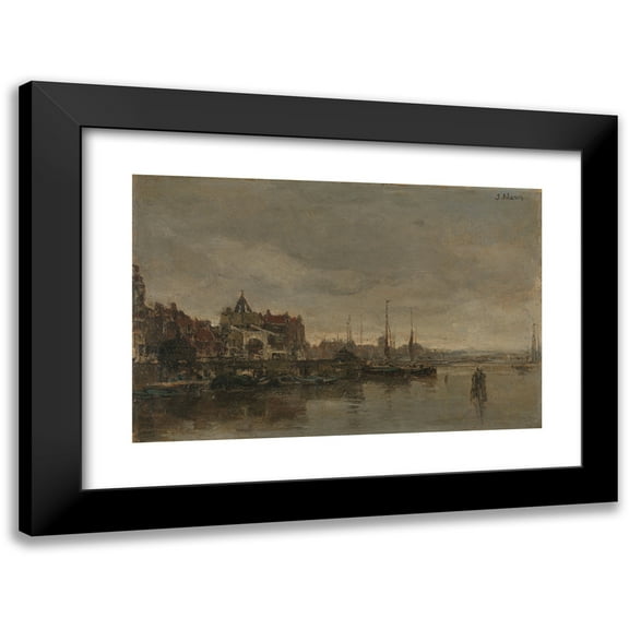 Jacob Maris 14x11 Black Modern Framed Museum Art Print Titled - The Schreierstoren with the Bridge Over the Gelderse Kade in Amsterdam (1872 - 1876)