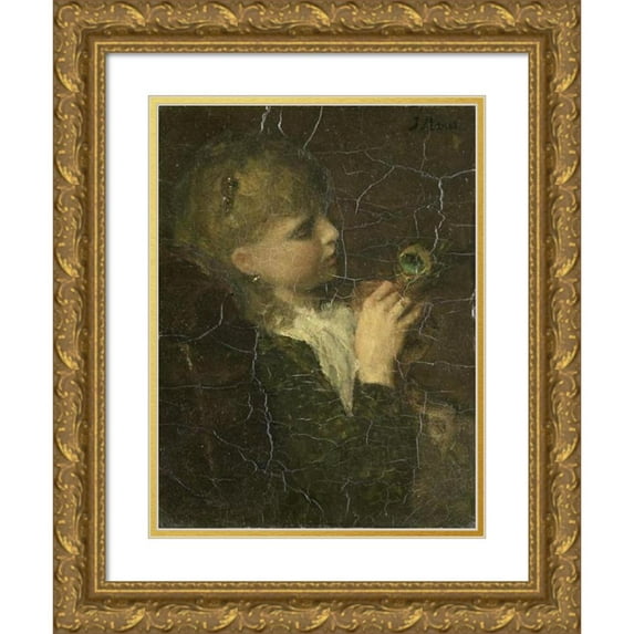 Jacob Maris 14x18 Gold Ornate Wood Frame and Double Matted Museum Art Print Titled - Girl with a Peacock Feather (C. 1877)