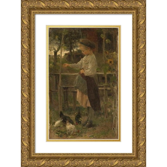 Jacob Maris 17x24 Gold Ornate Framed and Double Matted Museum Art Print Titled - Feeding Chickens (1866)