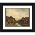 thumbnail image 1 of Jacob Maris 18x15 Black Ornate Wood Framed Double Matted Museum Art Print Titled - Wooden Bridge Across a Canal at Rijswijk (C. 1878), 1 of 5