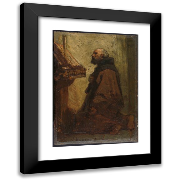 Jacob Maris 18x24 Black Modern Framed Museum Art Print Titled - Praying Monk (Monk at His Devotions) (1864)