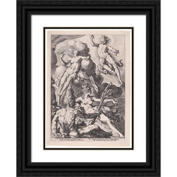 Jacob Matham 19x24 Black Ornate Framed Double Matted Museum Art Print Titled: The Four Elements (1588)