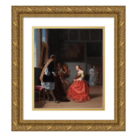 Jacob Ochtervelt 20x23 Gold Ornate Framed and Double Matted Museum Art Print Titled - A Musical Company (C. 1668)