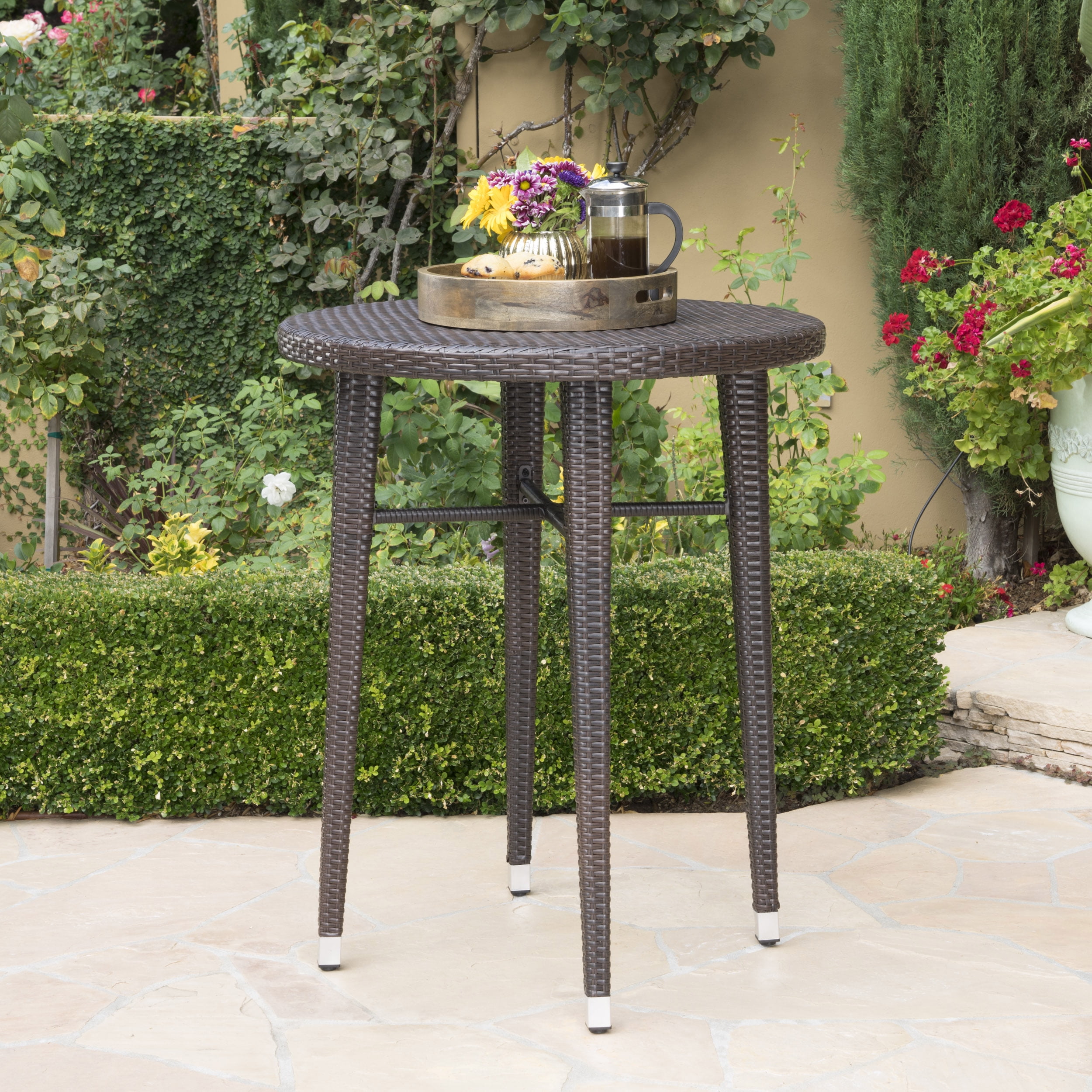 Jacob Outdoor 32.5 Inch Round Wicker Bar Table, Multibrown