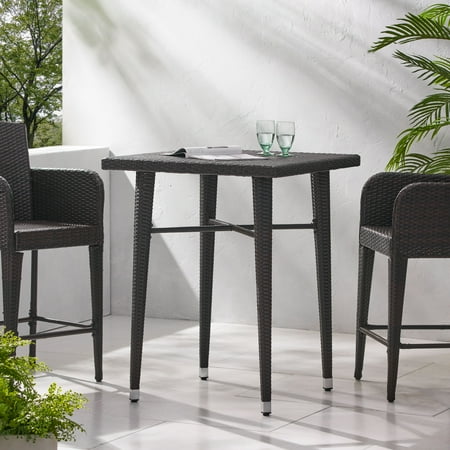 Jacob Outdoor 32.5-Inch Square Wicker Bar Table, Brown