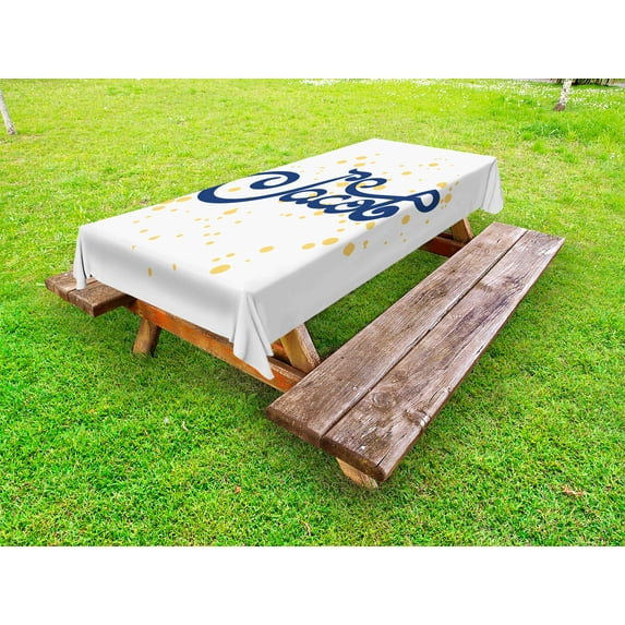 Jacob Outdoor Tablecloth, Religious Name with Modern Calligraphy Letter Design Popular Newborn Baby Name, Decorative Washable Fabric Picnic Table Cloth, 58 X 84 Inches,Dark Blue Mustard, by Ambesonne