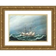 thumbnail image 1 of Jacob Petersen 14x11 Gold Ornate Wood Frame and Double Matted Museum Art Print Titled - Two Danish Frigates in a Storm Signal with Each Other (1833), 1 of 4