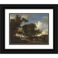 thumbnail image 1 of Jacob Salomonsz. van Ruysdael 14x12 Black Ornate Wood Framed Double Matted Museum Art Print Titled: Landscape with Travellers Watering Their Horses (1659), 1 of 5