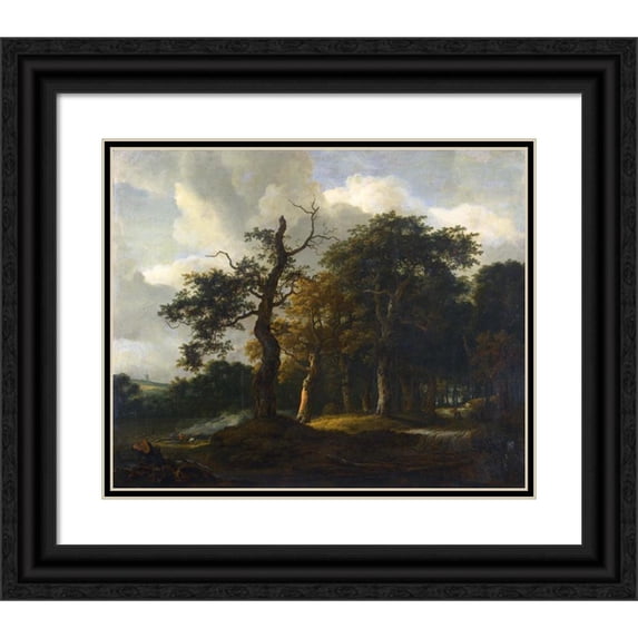 Jacob Salomonsz. van Ruysdael 17x15 Black Ornate Wood Framed Double Matted Museum Art Print Titled - A Road Through an Oak Wood