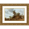 thumbnail image 1 of Jacob Salomonsz. van Ruysdael 18x13 Gold Ornate Wood Frame and Double Matted Museum Art Print Titled - The Halt at the Inn, 1 of 4