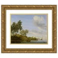 thumbnail image 1 of Jacob Salomonsz. van Ruysdael 24x20 Gold Ornate Framed and Double Matted Museum Art Print Titled - River Landscape with a Ferry (1656), 1 of 4