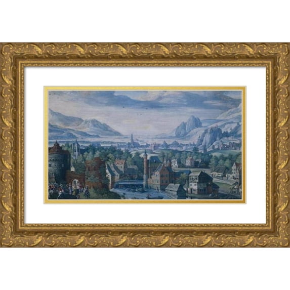 Jacob Savery the Elder 18x12 Gold Ornate Wood Frame and Double Matted Museum Art Print Titled - Landscape with the Story of Jephthah's Daughter (1580 - 1589)