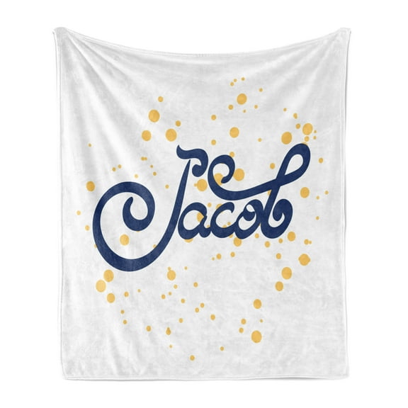 Jacob Soft Flannel Fleece Throw Blanket, Name with Modern Calligraphy Letter Design Popular Newborn Baby Name, Cozy Plush for Indoor and Outdoor Use, 50" x 60", Dark Blue Mustard, by Ambesonne