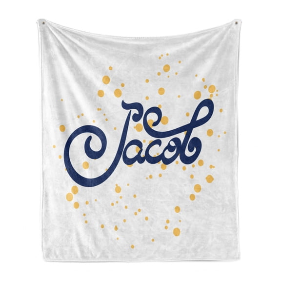Jacob Soft Flannel Fleece Throw Blanket, Name with Modern Calligraphy Letter Design Popular Newborn Baby Name, Cozy Plush for Indoor and Outdoor Use, 60" x 80", Dark Blue Mustard, by Ambesonne