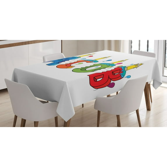 Jacob Tablecloth, Cartoon Colorful Festive Letters Spelling Male Name Surprise Birthday Party Kids, Rectangular Table Cover for Dining Room Kitchen, 60 X 90 Inches, Multicolor, by Ambesonne