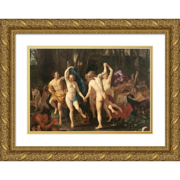 Jacob Van Loo 18x13 Gold Ornate Wood Frame and Double Matted Museum Art Print Titled - A Bacchanal