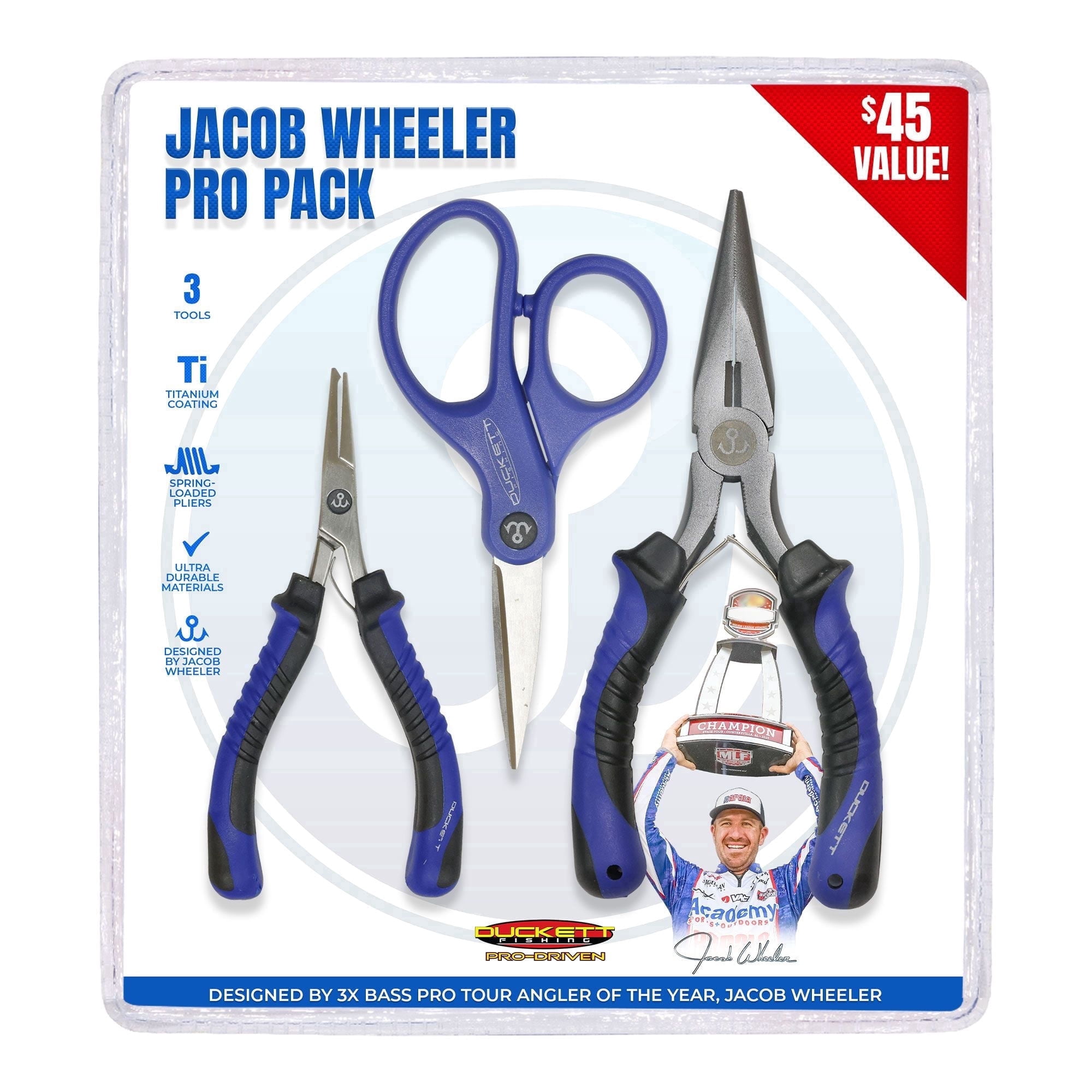 Jacob Wheeler Pro Pack 3 Piece Fishing Tool Set Including Split Ring Pliers, Needle Nose Pliers and Braid Scissors