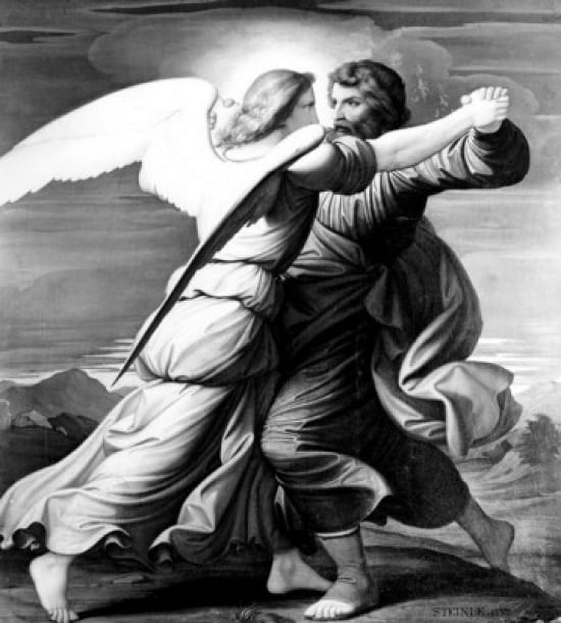 Jacob Wrestles with Angel by Edward Jakob von Steinle (1810-1886) Canvas Art - Edward Jakob von Steinle (18 x 24)