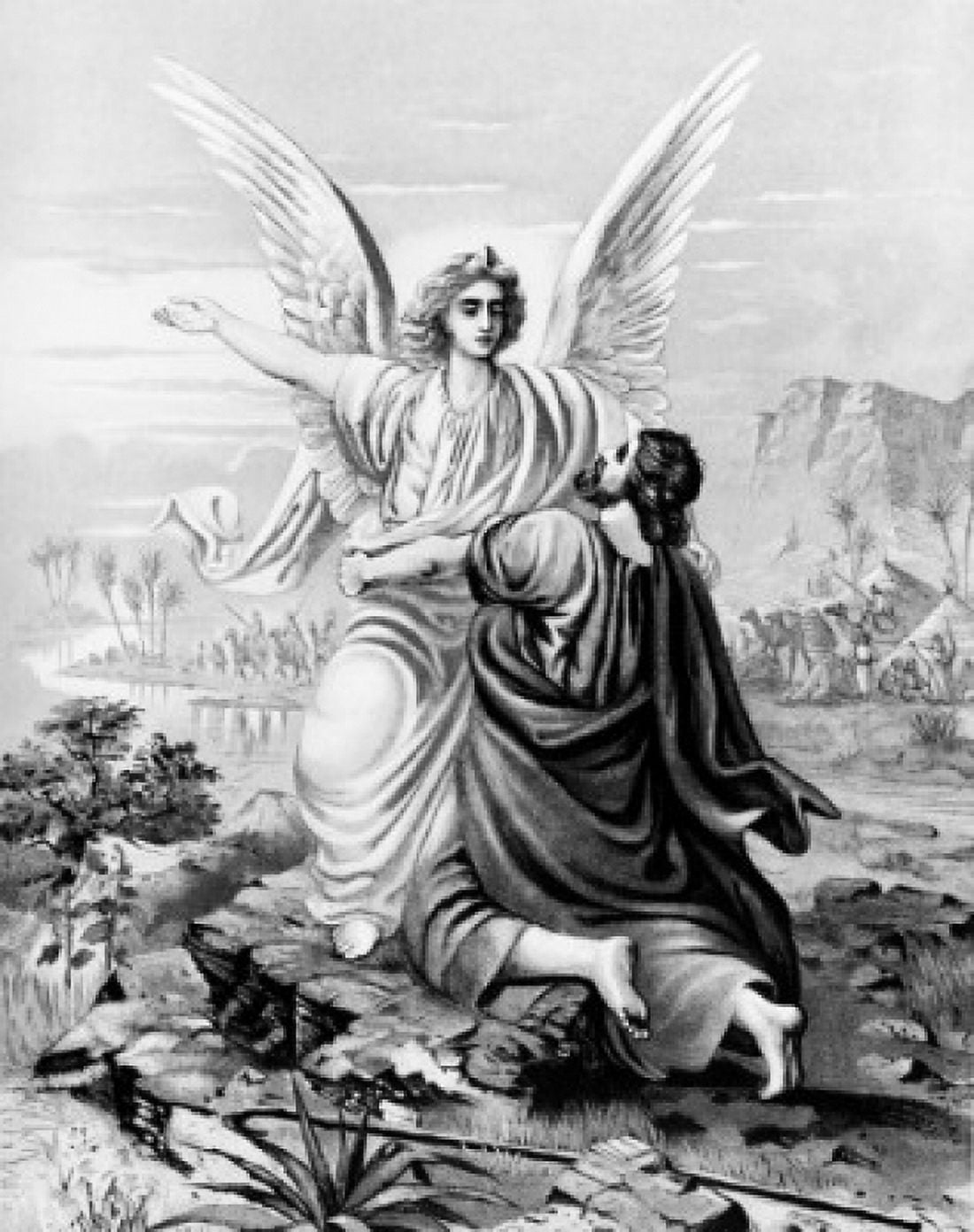 Jacob Wrestles with the Angel by W Ebbinghaus 19th Century Canvas Art - W Ebbinghaus (18 x 24)