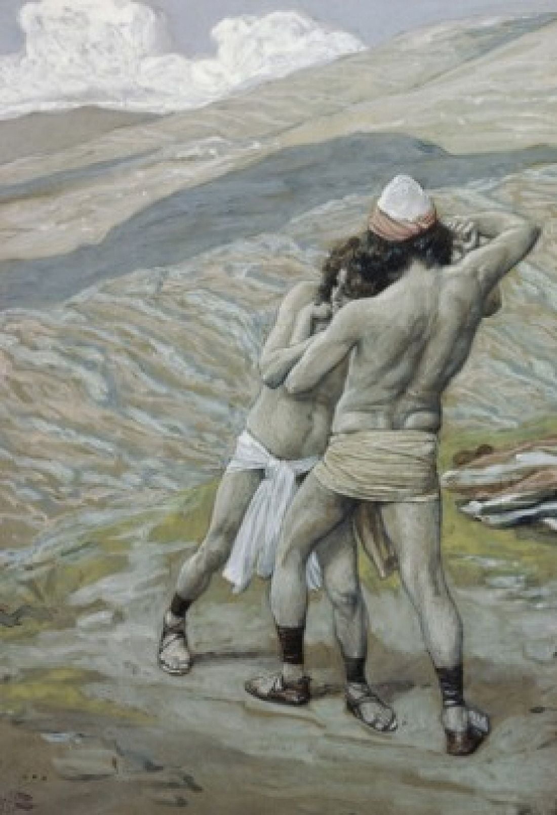 Jacob Wrestleth with an Angel James J Tissot (1836-1902French) Watercolor Jewish Museum New York City Canvas Art - James Tissot (18 x 24)