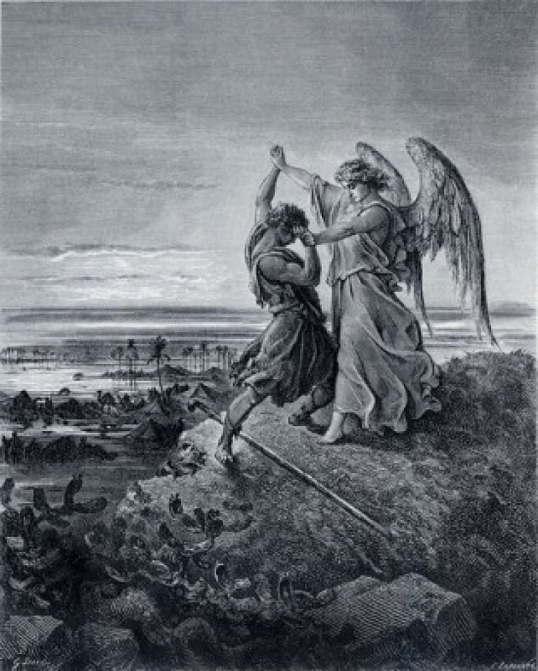 Jacob Wrestling With The Angel Gustave Dore (1832-1883 French) Canvas Art - Gustave Dore (18 x 24)