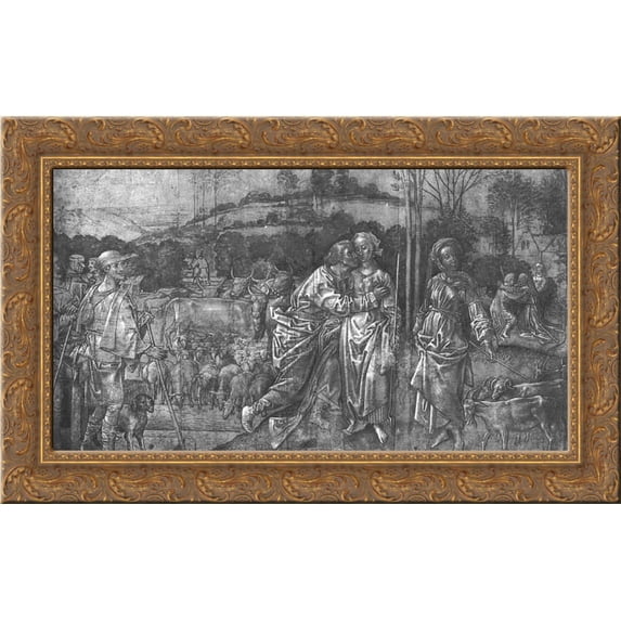 Jacob and Rachel 24x16 Gold Ornate Wood Framed Canvas Art by Hugo van der Goes