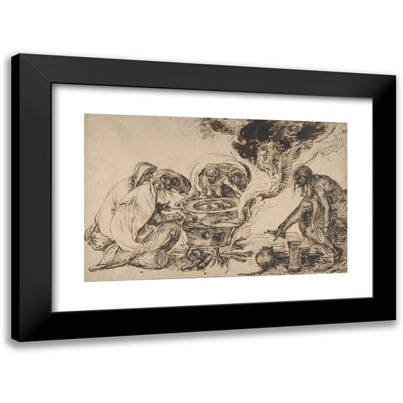Jacob de Gheyn II 24x17 Black Modern Framed Museum Art Print Titled - Witches’ Sabbath (16th Century)