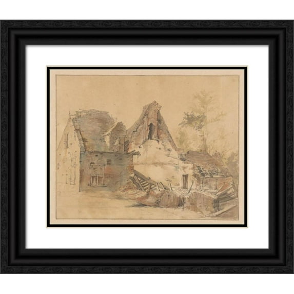 Jacob de Vos 24x20 Black Ornate Framed Double Matted Museum Art Print Titled: Ruin of a House (1816)