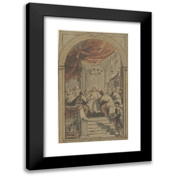 Jacob de Wit 12x18 Black Modern Framed Museum Art Print Titled - The Holy Supper, Presented in the Supper Hall (C. 1705 - 1754)