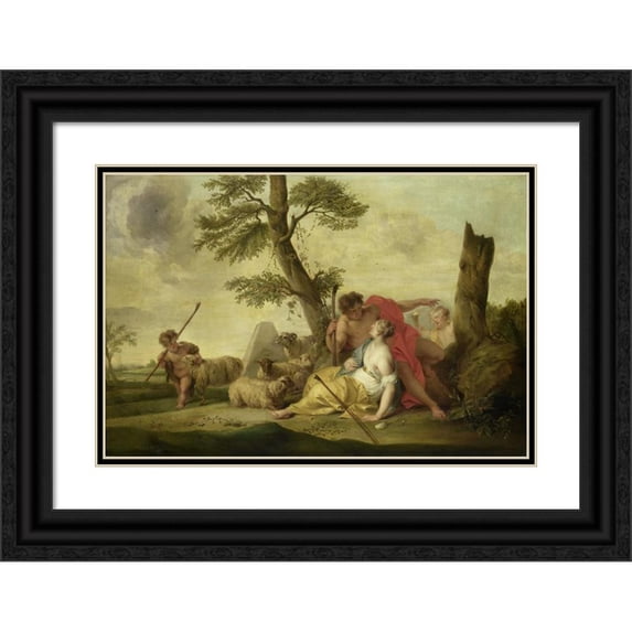 Jacob de Wit 14x11 Black Ornate Wood Framed Double Matted Museum Art Print Titled: Paris and Oenone (1737)