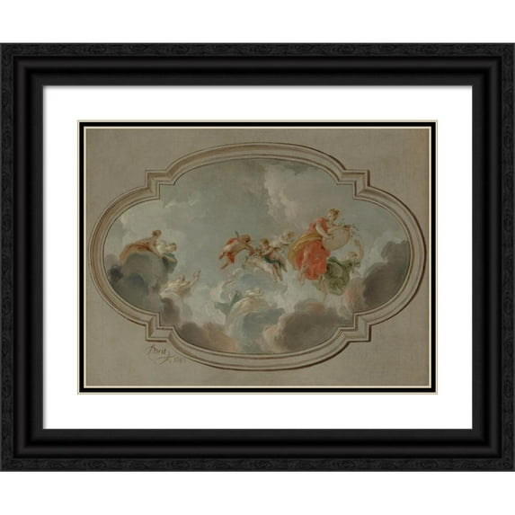 Jacob de Wit 18x14 Black Ornate Wood Framed Double Matted Museum Art Print Titled - Flora and Zephyr (1743)