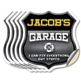 thumbnail image 1 of Jacob's Garage I Can Fix Everything But Stupid (5 Pack) 4 inch X 4 inch Shield Shaped Heavy Duty 3.2 mil Vinyl Decals To last, Gift for Dads and Uncles Classic Americana Crafted in the, 1 of 6