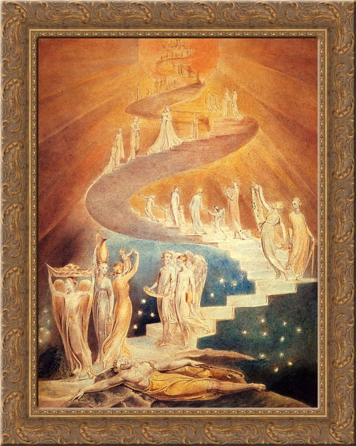 Jacob's Ladder 20x24 Gold Ornate Wood Framed Canvas Art by Blake, William