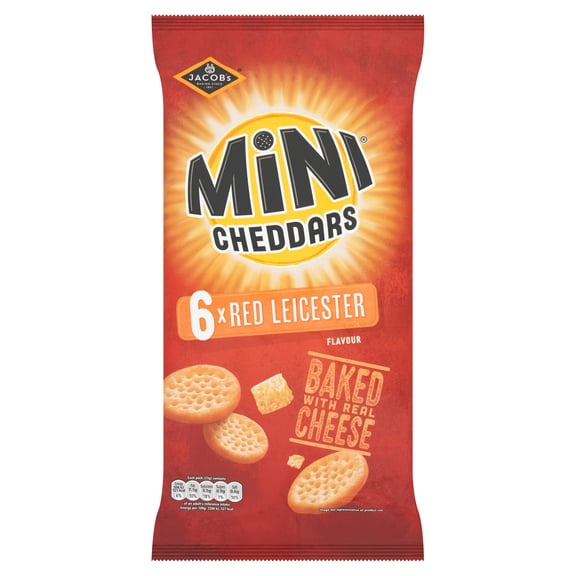 Jacob's Mini Cheddars Multipack Snacks - Red Leicester 6x23g, Imported from Britain