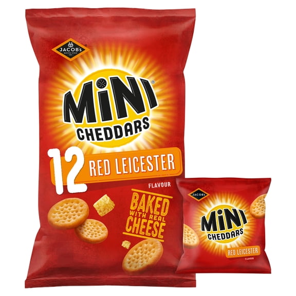 Jacob's Mini Cheddars Red Leicester Multipack Snacks 12x23g, Imported from Britain